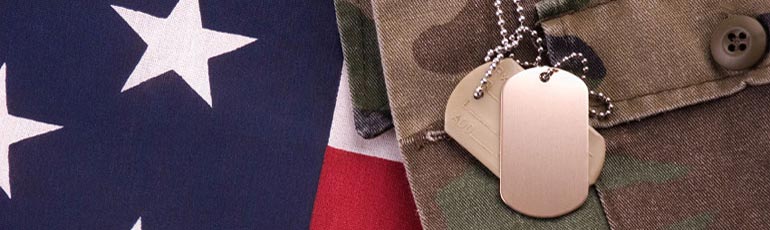 placas de identificación y de la bandera de los veteranos que buscan beneficios