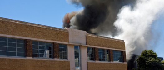 burning industrial building