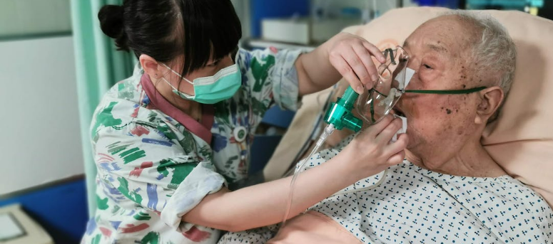 An elderly patient receiving healthcare.