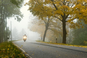 motorcycle on a wet roadway