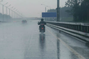 riding a motorcycle in the rain
